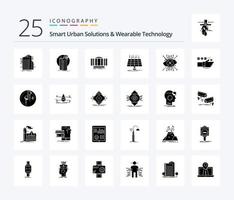 inteligente urbano soluzioni e indossabile tecnologia 25 solido glifo icona imballare Compreso energia. solare. satellitare. tecnologia. asse vettore