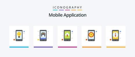 mobile applicazione piatto 5 icona imballare Compreso informazione. app. video streaming. video app. creativo icone design vettore