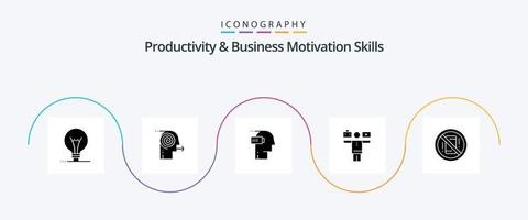 produttività e attività commerciale motivazione abilità glifo 5 icona imballare Compreso opera. vita. messa a fuoco. equilibrio. mentale vettore