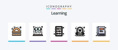 apprendimento linea pieno 5 icona imballare Compreso conoscenza. libri. libro. video. apprendimento. creativo icone design vettore