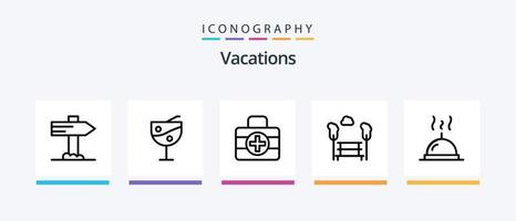vacanze linea 5 icona imballare Compreso . Timer. carta geografica. volta. insegnante. creativo icone design vettore