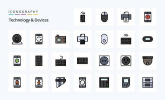 25 dispositivi linea pieno stile icona imballare vettore