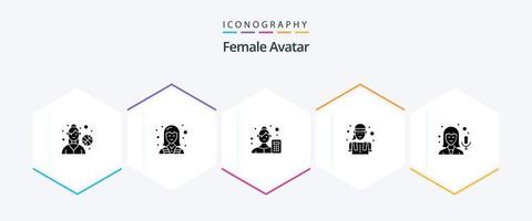 femmina avatar 25 glifo icona imballare Compreso femmina. lavoro duro e faticoso. femmina. femmina ingegnere. dati scienziato vettore