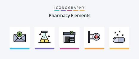 farmacia elementi linea pieno 5 icona imballare Compreso tavoletta . test . più. cuore colpo. creativo icone design vettore