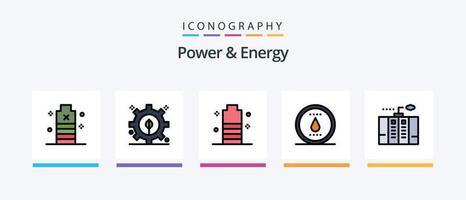 energia e energia linea pieno 5 icona imballare Compreso benzina. energia. elettricità. potenza. essenziale. creativo icone design vettore