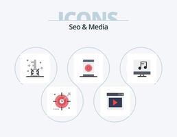 SEO e media piatto icona imballare 5 icona design. mobile. motore. media pagina. ricerca. media vettore