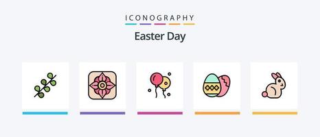 Pasqua linea pieno 5 icona imballare Compreso tazza. contento. Pasqua uovo. bambino. pollo. creativo icone design vettore