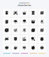creativo Cinese nuovo anno 25 glifo solido nero icona imballare come come Cina. massaggio. tamburellare. fiore. cartello vettore