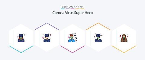 corona virus super eroe 25 riga piena icona imballare Compreso militare. esercito. maschio. maschio. ufficiale vettore