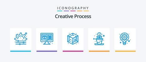 creativo processi blu 5 icona imballare Compreso . Ingranaggio. oggetto. lampadina. creativo. creativo icone design vettore
