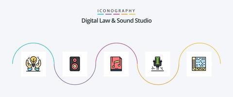 digitale legge e suono studio linea pieno piatto 5 icona imballare Compreso Ableton. professionale. professionale. microfono. mp campione vettore