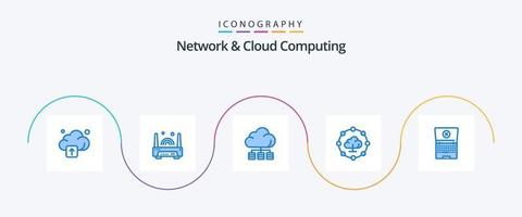 Rete e nube calcolo blu 5 icona imballare Compreso . informatica. server. il computer portatile. Rete vettore