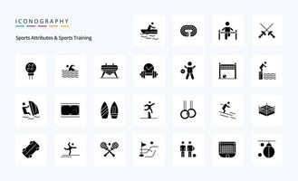 25 gli sport attributi e gli sport formazione solido glifo icona imballare vettore