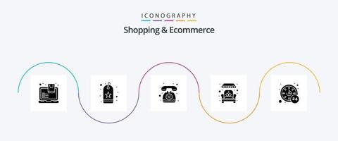 shopping e e-commerce glifo 5 icona imballare Compreso ore. negozio. contatto. negozio. poltrona vettore