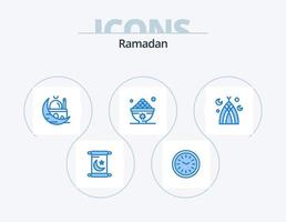 Ramadan blu icona imballare 5 icona design. pasto. iftar. mezzaluna. cibo. musulmano vettore