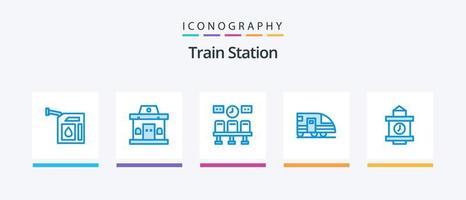 treno stazione blu 5 icona imballare Compreso volta. trasporto. sedili. treno. stazione. creativo icone design vettore