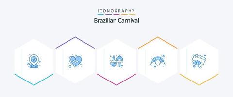 brasiliano carnevale 25 blu icona imballare Compreso . bandiera. strumento. brasile. arcobaleno vettore