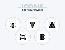 gli sport e attività glifo icona imballare 5 icona design. piuma volano. badminton. ruote pattinare. gli sport. punzonatura scatola vettore