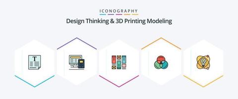 design pensiero e d stampa modellismo 25 riga piena icona imballare Compreso nucleare. atomo. wireframing. ragnatela. rgb vettore