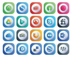 20 sociale media icona imballare Compreso del browser viaggio bing TripAdvisor cinque vettore