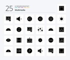 multimedia 25 solido glifo icona imballare Compreso trattino. opzioni. misura. controlli. foto vettore