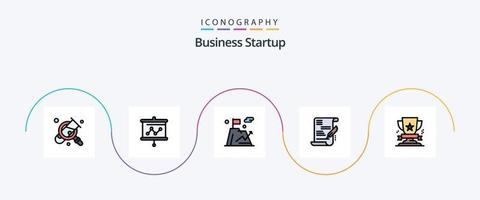 attività commerciale avviare linea pieno piatto 5 icona imballare Compreso vincita. premio. attività commerciale. documento. accordo vettore