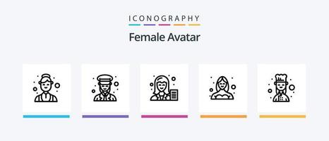 femmina avatar linea 5 icona imballare Compreso scrittore. scienziato. medico. femmina. biliardo. creativo icone design vettore