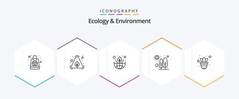 ecologia e ambiente 25 linea icona imballare Compreso in crescita. sole. terra. pianta. crescita vettore