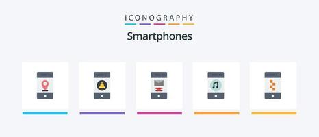 smartphone piatto 5 icona imballare Compreso applicazione. giocatore. cancellato. musica. comunicazioni. creativo icone design vettore