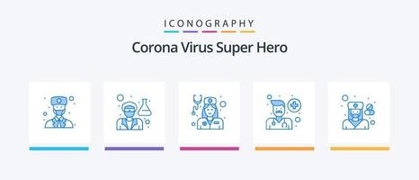 corona virus super eroe blu 5 icona imballare Compreso femmina. le persone. medico. uomo. avatar. creativo icone design vettore