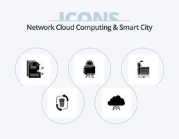 Rete nube calcolo e inteligente città glifo icona imballare 5 icona design. cibernetico. documento. dati. Condividere. File vettore