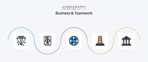 attività commerciale e lavoro di squadra linea pieno piatto 5 icona imballare Compreso tecnologia. attività commerciale. processi. Rete vettore