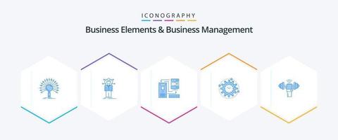 attività commerciale elementi e attività commerciale managment 25 blu icona imballare Compreso in lavorazione. efficienza. Rete. informazione. Banca dati vettore