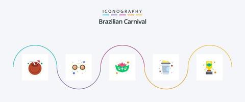 brasiliano carnevale piatto 5 icona imballare Compreso . trofeo. maschera. carnevale. morbido bevanda vettore