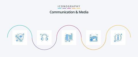 comunicazione e media blu 5 icona imballare Compreso FAQ. musica. comunicazione. nastro. frequenza vettore