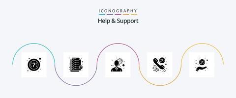 Aiuto e supporto glifo 5 icona imballare Compreso domanda. FAQ. Ingranaggio. sostegno. Aiuto vettore