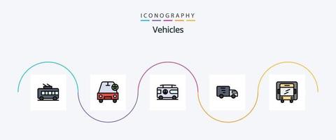 veicoli linea pieno piatto 5 icona imballare Compreso camion. camion. combo. trasporto. consegna vettore
