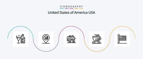 Stati Uniti d'America linea 5 icona imballare Compreso unito. bandiera. cartello. caffè. tè vettore