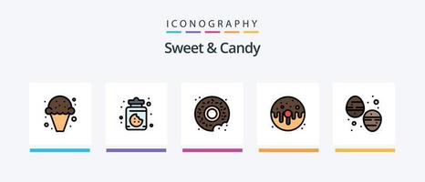 dolce e caramella linea pieno 5 icona imballare Compreso cibo. torta. cibo. forno. cibo. creativo icone design vettore