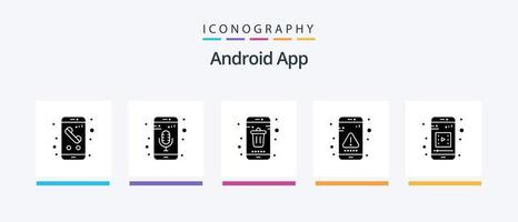 androide App glifo 5 icona imballare Compreso interfaccia. errore. Telefono registratore. app. mobile. creativo icone design vettore