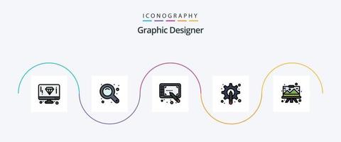 grafico progettista linea pieno piatto 5 icona imballare Compreso disegno. Ingranaggio. design. attrezzo. grafico vettore