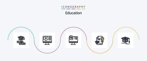 formazione scolastica linea pieno piatto 5 icona imballare Compreso formazione scolastica. premio. computer. la laurea. berretto vettore