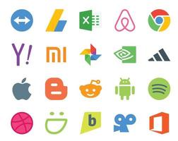 20 sociale media icona imballare Compreso Dribbble androide xiaomi reddit Mela vettore