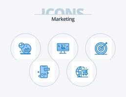 marketing blu icona imballare 5 icona design. obiettivo. marketing. acquisti. in linea. marketing vettore
