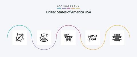 Stati Uniti d'America linea 5 icona imballare Compreso festa decorazione. Stati Uniti d'America. stella. unito. carta geografica vettore