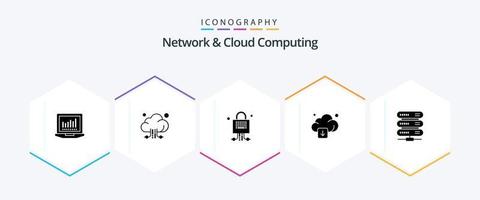 Rete e nube calcolo 25 glifo icona imballare Compreso Rete. informatica. bloccato. tecnologia. freccia vettore