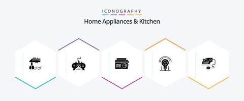 casa elettrodomestici e cucina 25 glifo icona imballare Compreso casa. Audio. video. musica. cucina vettore