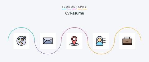 CV curriculum vitae linea pieno piatto 5 icona imballare Compreso . scuola. carta geografica. formazione scolastica. Perdere vettore