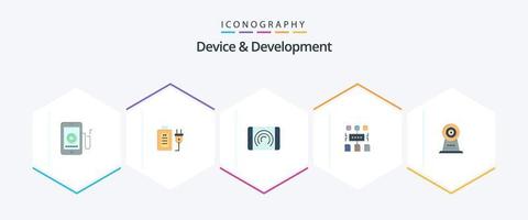 dispositivo e sviluppo 25 piatto icona imballare Compreso webcam. documento. interazione. utente. algoritmo vettore
