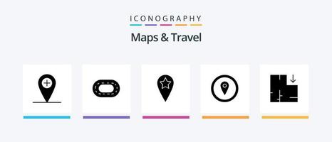 mappe e viaggio glifo 5 icona imballare Compreso . schema. stella. Piano. carta geografica marcatore. creativo icone design vettore